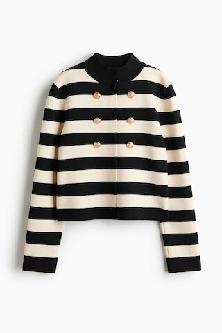 H & M - Button-Detail Cardigan - Black/Cream Striped | H&M (US + CA)