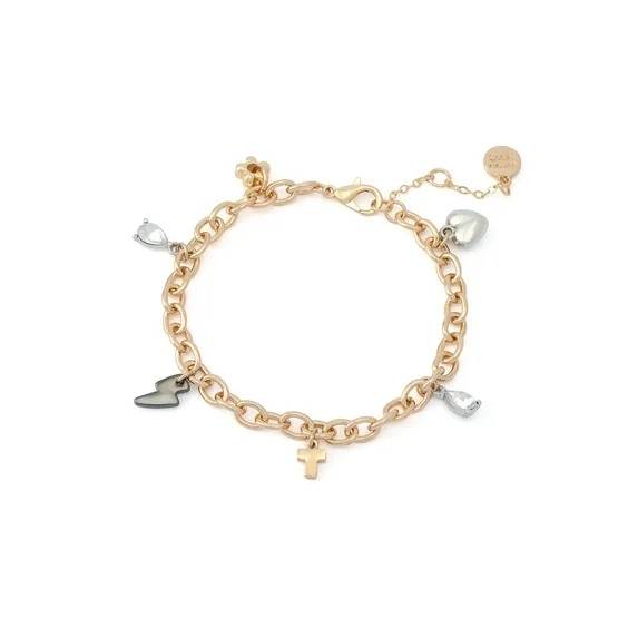 Madden NYC Women's Fashion Two-tone Cross Mixed Charm Bracelet | Walmart (US)