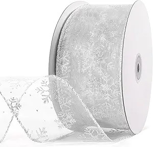 Humphrey's Craft Snowflake Wired Sheer Glitter Ribbon 2.5"X 50 Yards White/Silver Ribbon Wired Ed... | Amazon (US)