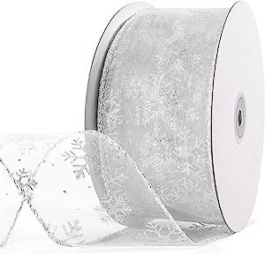 Humphrey's Craft Snowflake Wired Sheer Glitter Ribbon 2.5"X 50 Yards White/Silver Ribbon Wired Ed... | Amazon (US)