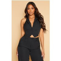 Black Woven Halterneck Vest | PrettyLittleThing US