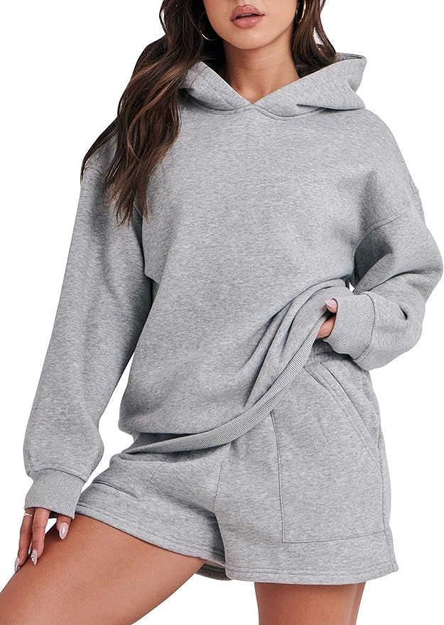 ANRABESS Women 2 Piece Outfits Hoodie Short Set Oversized Sweatshirt Shorts Sweatsuit Y2K Clothes | Amazon (US)