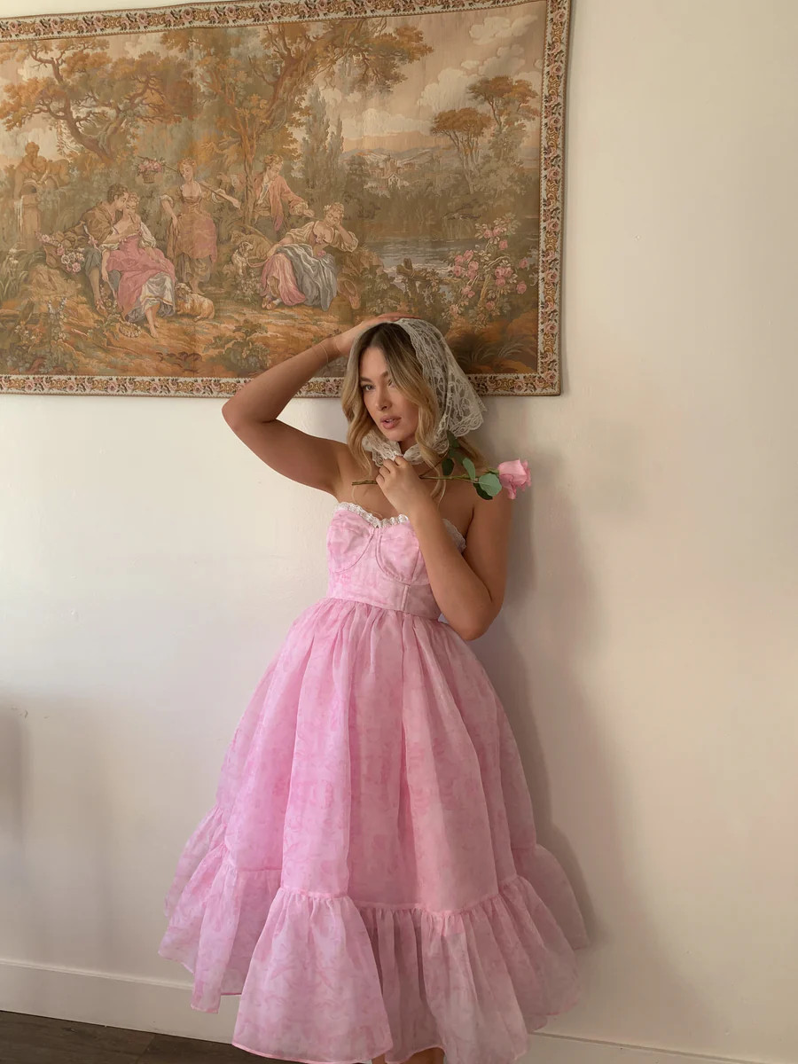 The Pink Porcelain French Corset Puff Dress | Selkie Collection