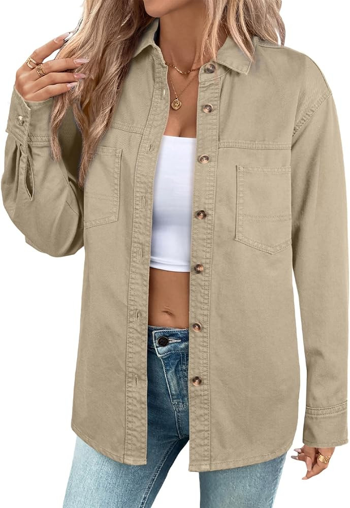 Sidefeel Women Denim Shirts Oversized Long Sleeve Button Down Blouse Top | Amazon (US)