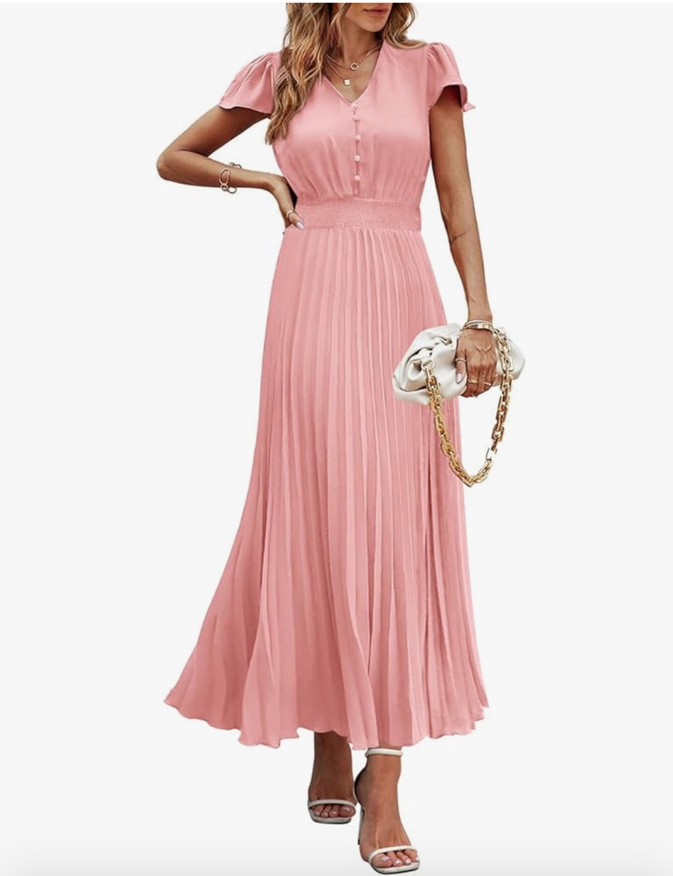 Elegant maxi dress with pleated flowy skirt for spring 🤍 
Multiple color options 
#springfashion
#springdresses
#Easterdresses
#springoutfits
#womensfashion
#maxidress

#LTKFindsUnder50 #LTKSeasonal #LTKSaleAlert
