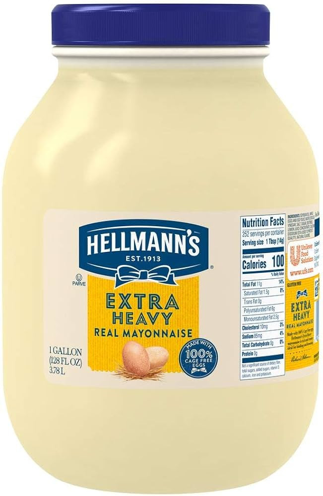 Hellmann's Extra Heavy Mayonnaise Jar Made with 100% Cage Free Eggs, Gluten Free, 1 gallon | Amazon (US)