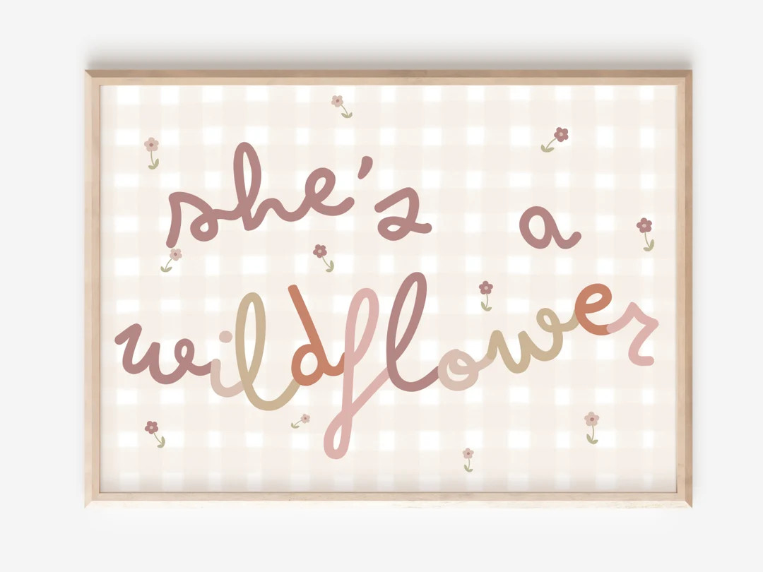Dusty Pink and Neutral Gingham Print With She’s a Wildflower Typography. Wall Art Perfect for G... | Etsy (Global)