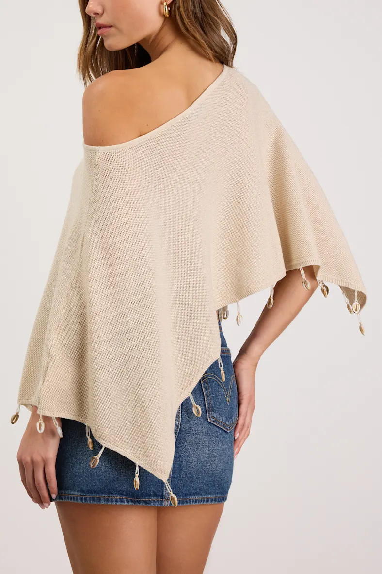 Lemma Cream Knit Asymmetrical Seashell Poncho Top | Lulus