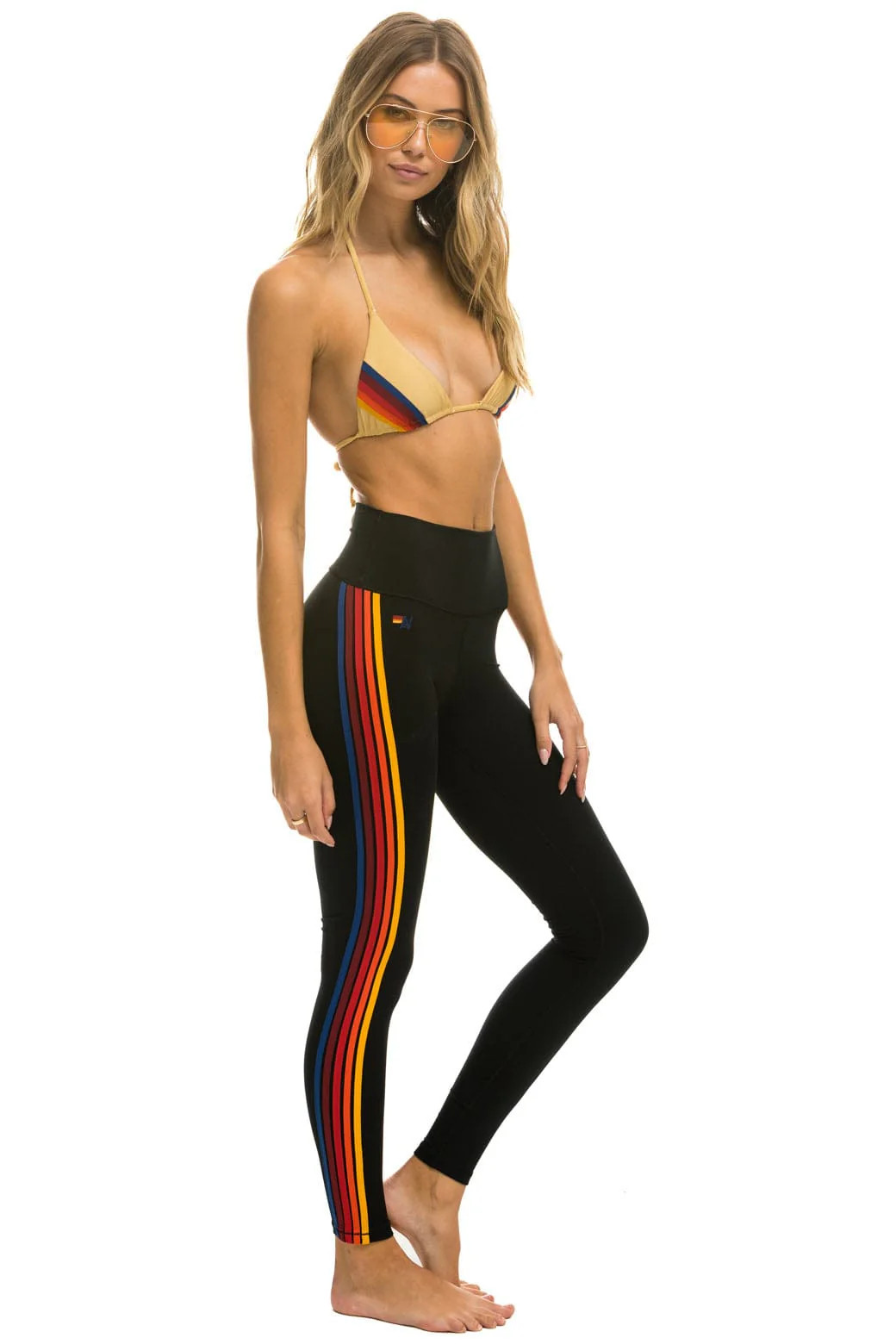 FULL LENGTH HI-RISE 5 STRIPE LEGGINGS - BLACK | Aviator Nation