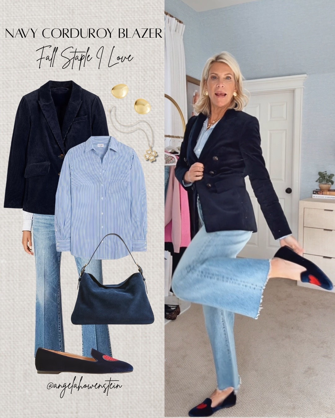 My favorite easy combo: crisp stripes, wide denim, and a blazer that works with everything.

#falloutfit #classiclook #casualoutfit #denimstyle #casualchic #corduroy #blazer #jacket



#LTKootd #LTKSeasonal #LTKOver40