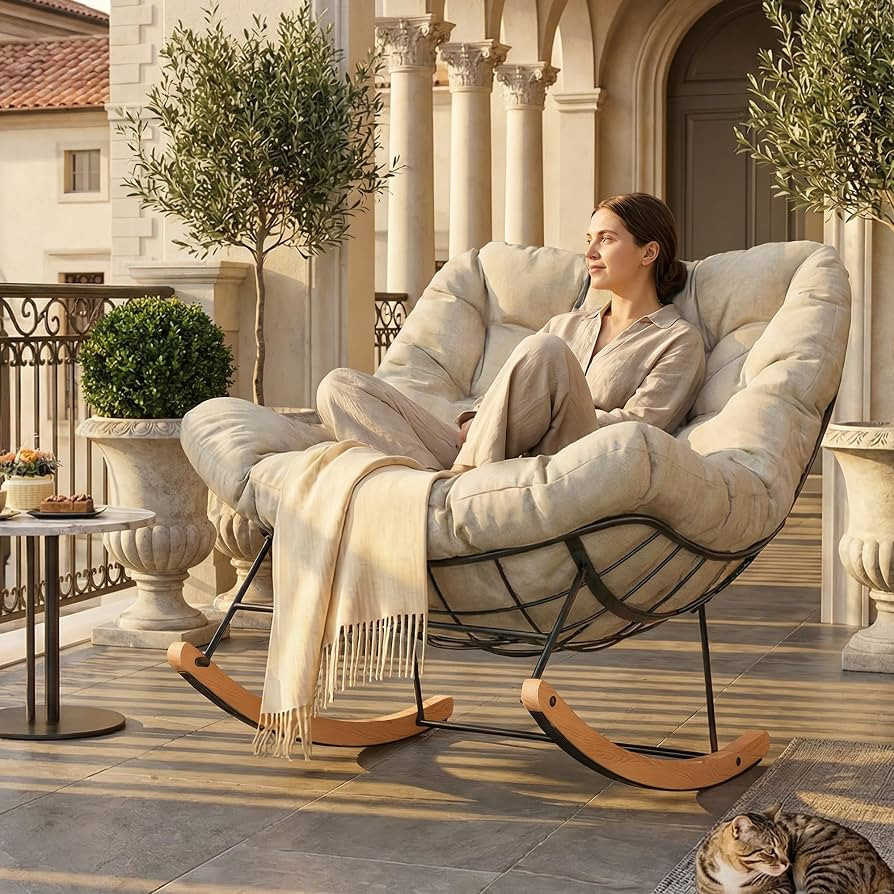 FLEXISPOT Oversized Outdoor Rocking Chair with Thick Cushioned Seat & Bonus Pillow Modern Patio P... | Amazon (US)