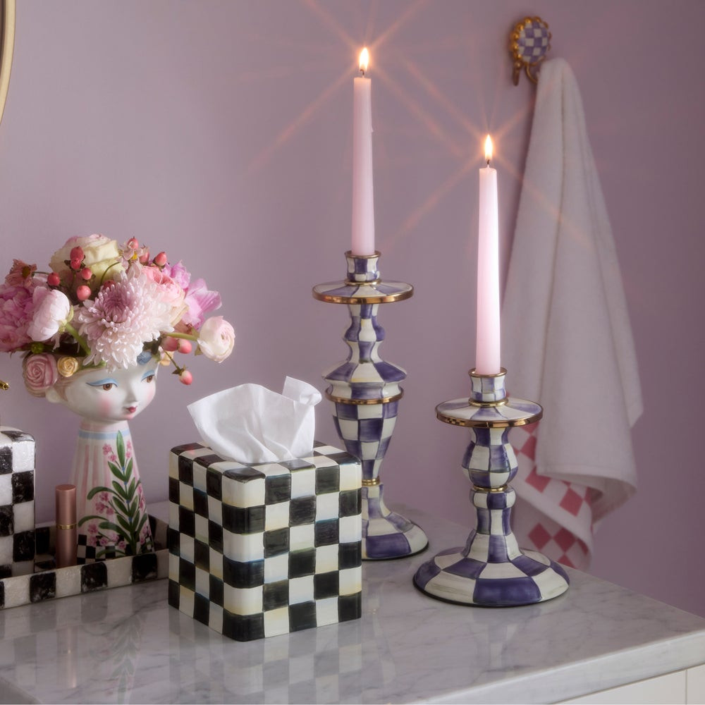 Violet Check Medium Candlestick | MacKenzie-Childs