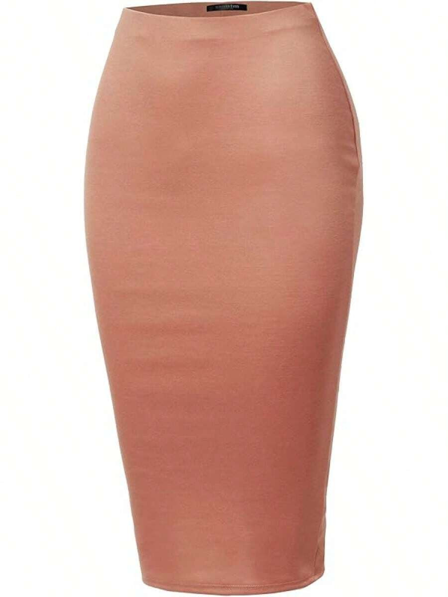 SSOULM Women's Work Office Stretchy Fitted Midi Pencil Skirt With Slit And Plus Size | SHEIN