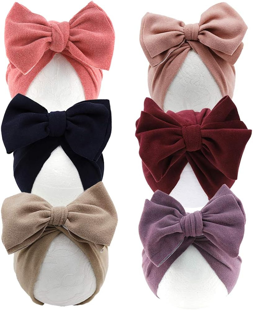 KIDOCHEESE Baby Turban Bow Hat Infant Headband Nursery Beanie Headwrap Soft Stretchy Cap Newborn | Amazon (US)