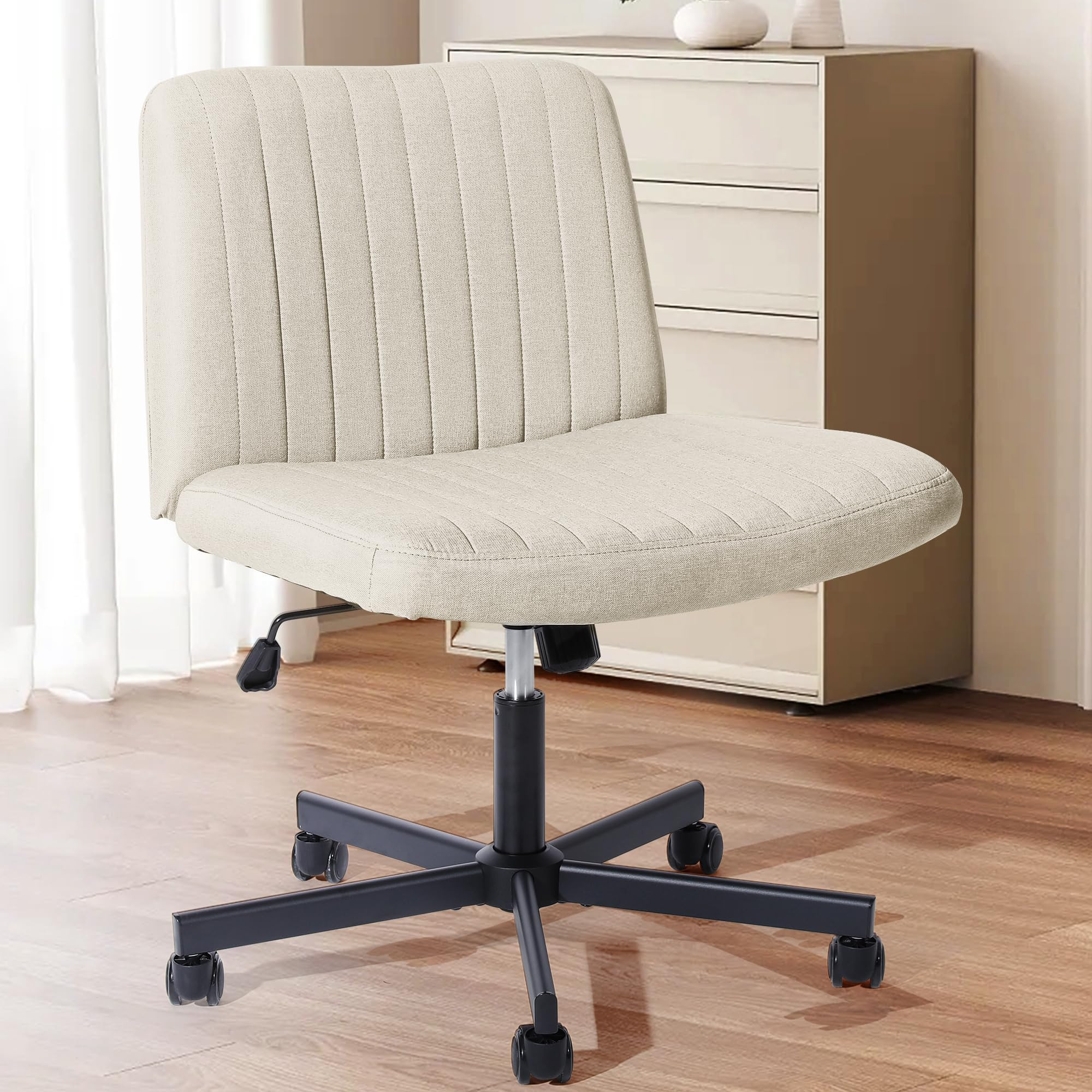 Criss Cross Chair, Extra Wide Armless Rolling Office Desk Chair with Wheels, Plus Size Viral Vani... | Amazon (US)
