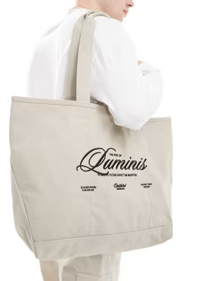 River Island luminis logo tote bag in light stone | ASOS (Global)