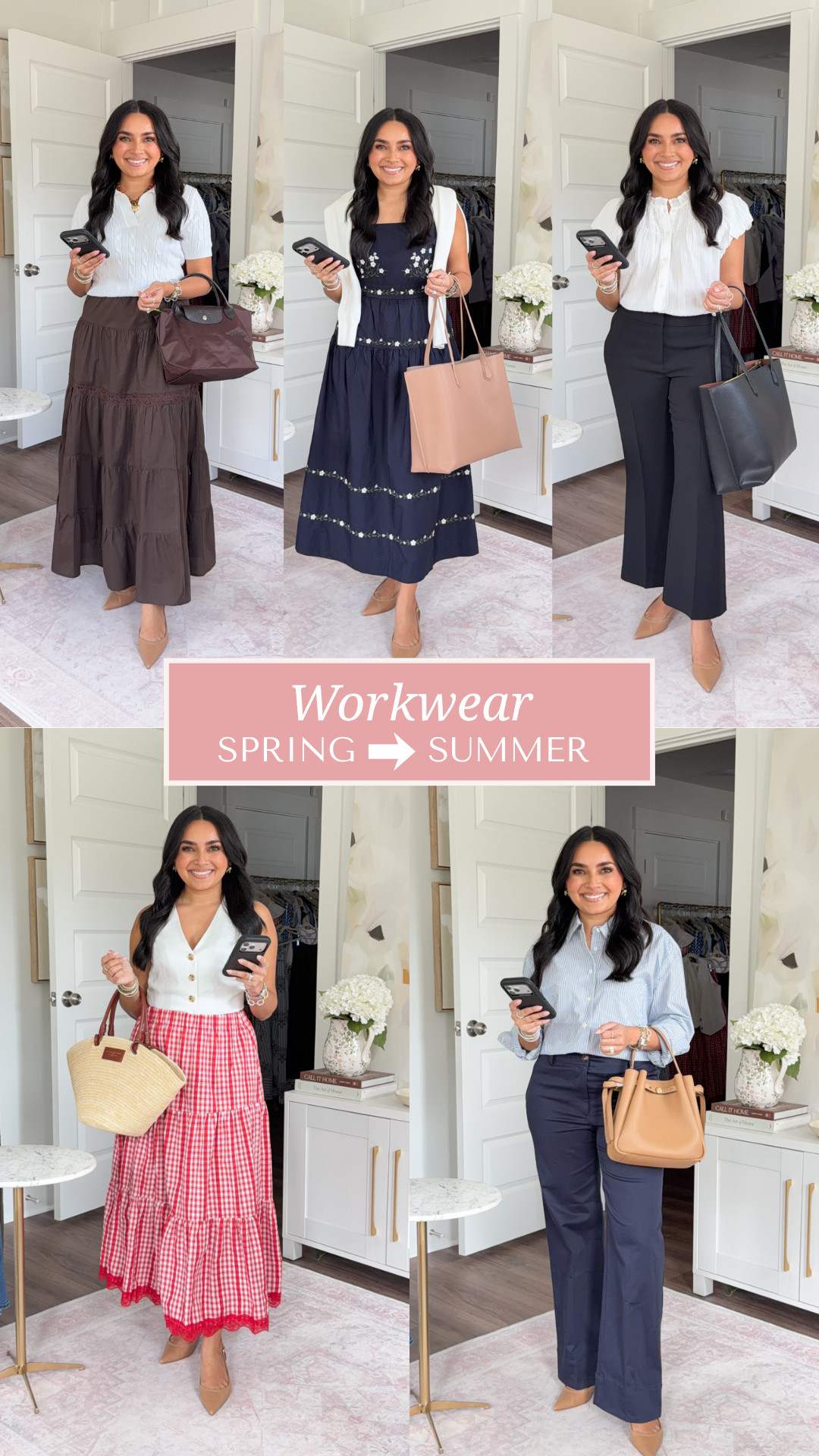 Spring to Summer Workwear Office Outfits
For reference: I’m 5’0, petite, 32b bra size, and 2/26 in bottoms, pear shaped. 
*Everything I share is unaltered! TTS means true to size. Between size 5-6.5 in shoes

White polo sweater size xxs TTS
Brown maxi skirt size xs TTS

Navy blue dress size xs TTS
White cardigan size small TTS 

White top size xs TTS
Black pants size 2 petite TTS

White vest top size 00 TTS
Red gingham skirt small TTS

Blue stripe button down size xs petite TTS
Blue flare pants size 2 petite

**Tan heels are old but I linked similar! 

Work outfits
Business casual workwear 


 

#LTKPetite #LTKWorkwear #LTKSaleAlert

#LTKPetite #LTKSaleAlert #LTKWorkwear
