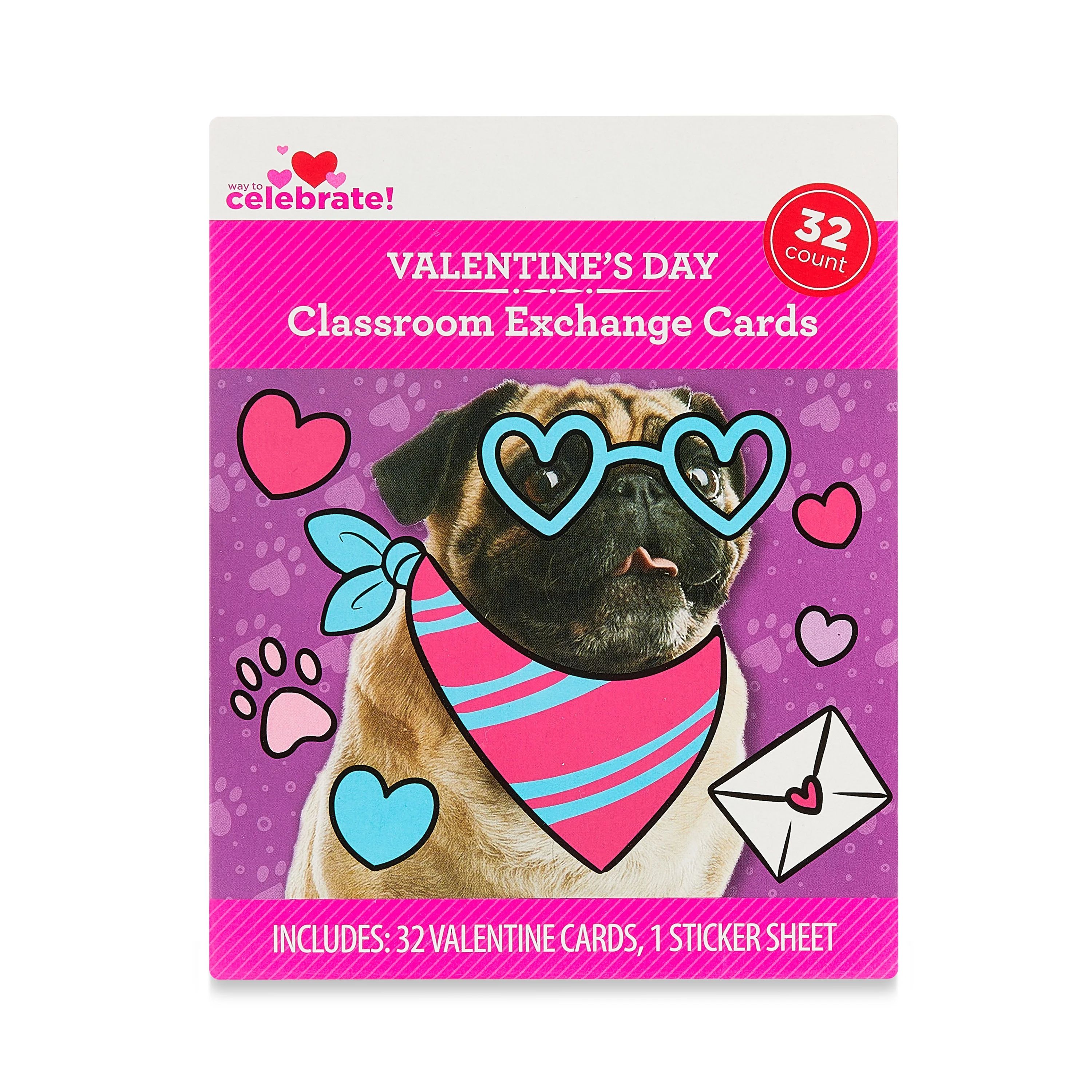 Valentine's Day Multicolor Dog Sticker Personalized Greeting Card Set, 32 Count, Way To Celebrate... | Walmart (US)