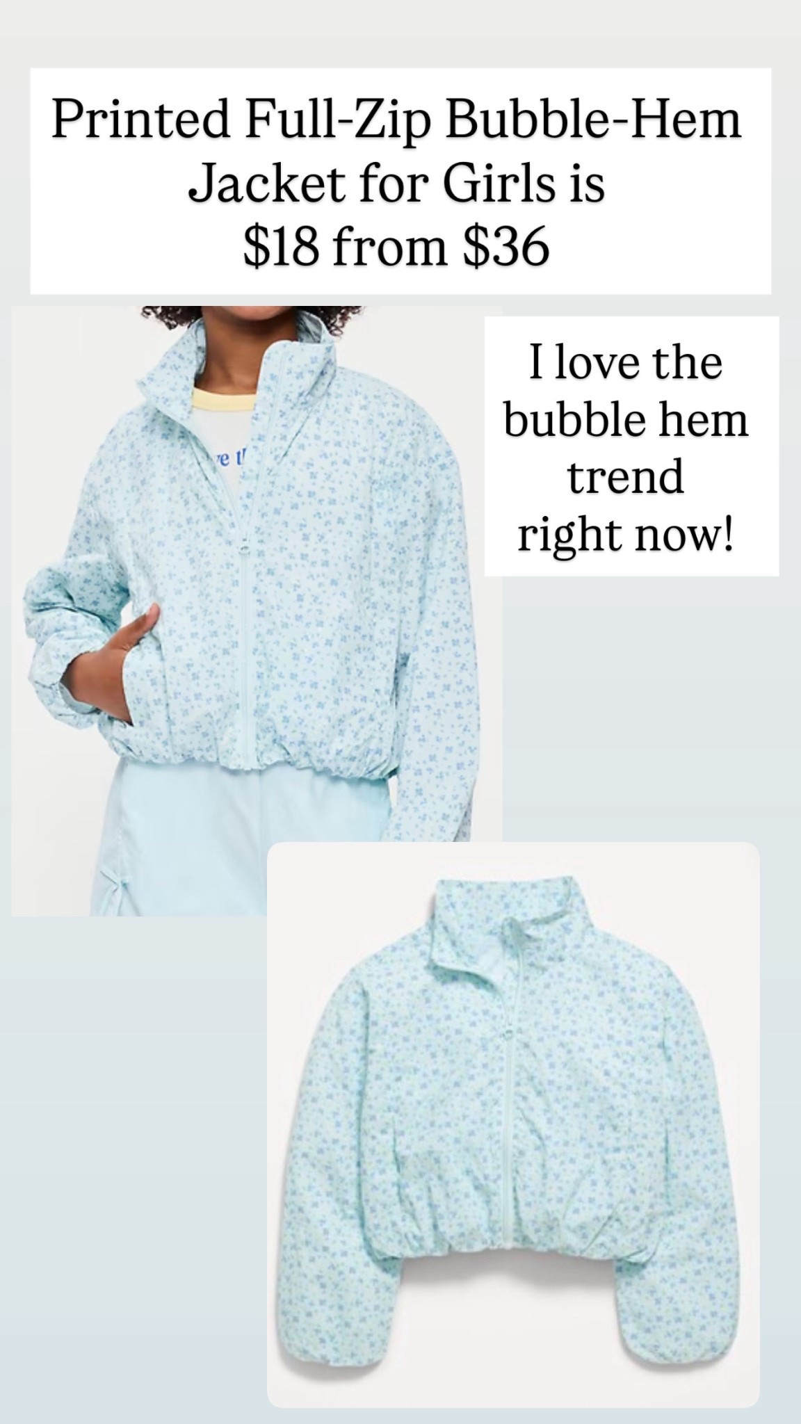 Printed Full-Zip Bubble-Hem Jacket for Girls is $18 from $36