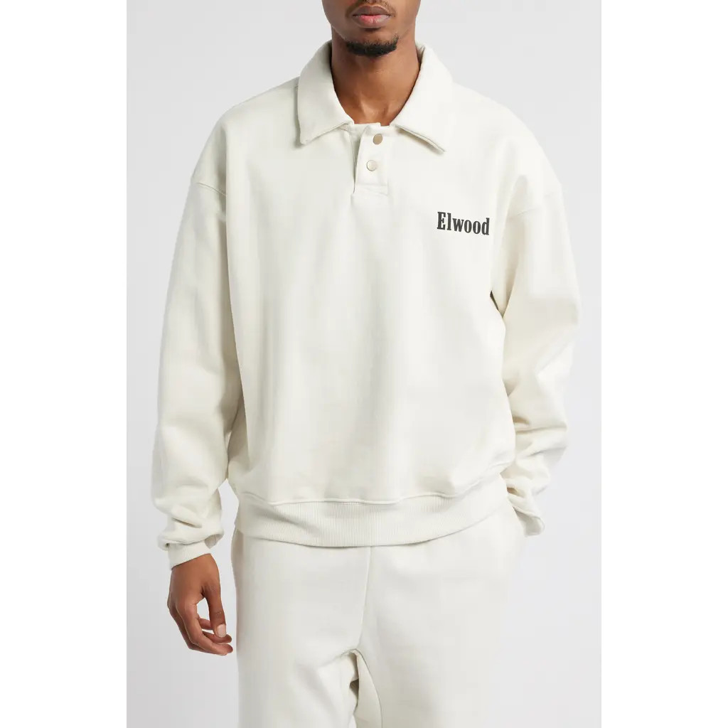 Elwood Heavyweight Fleece Polo Collar Sweatshirt in Pearl at Nordstrom, Size X-Small | Nordstrom