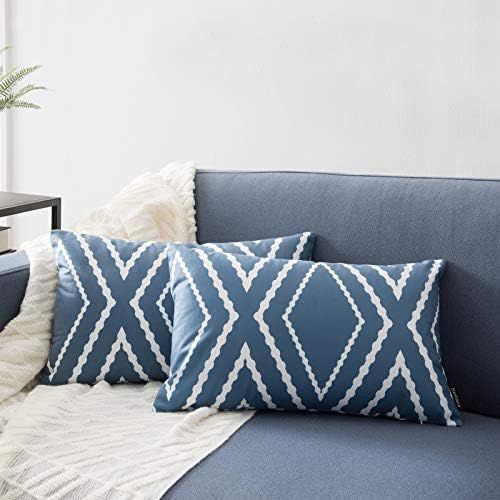 Nestinco Set of 2 Blue and White Lumbar Pillow Covers 12 x 20 inches Boho Aztec Polyester Blend D... | Amazon (US)