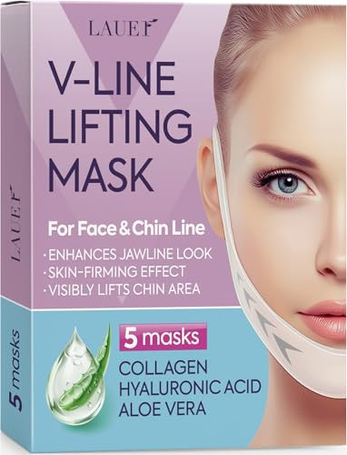 V Shaped Contouring Face Mask Line Shaping Lifting Belt Neck Reduction Jawline Lift Tape Enhancer Firming Chin Up Collagen Hyaluronic Acid Aloe Vera | Amazon (US)