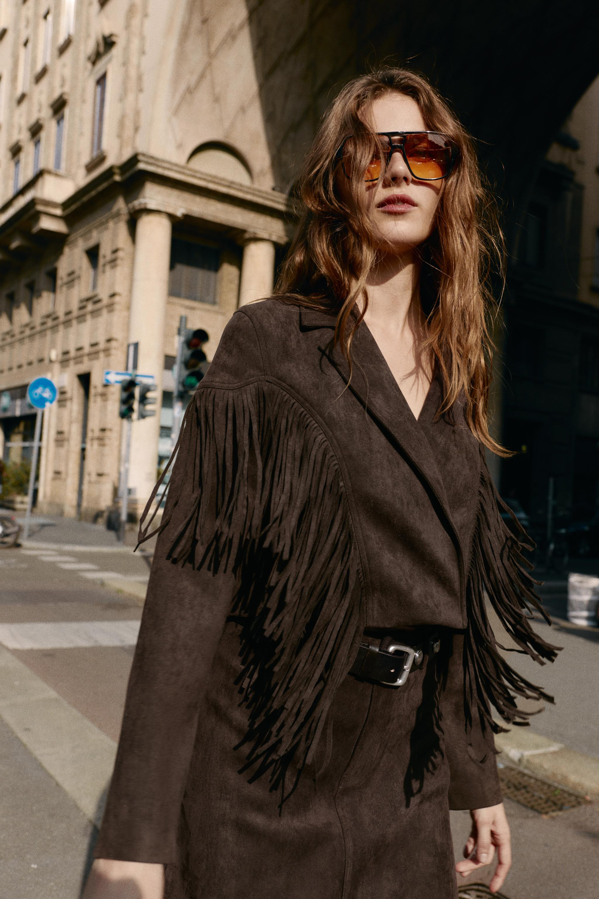 FAUX SUEDE FRINGED JACKET | Zara US