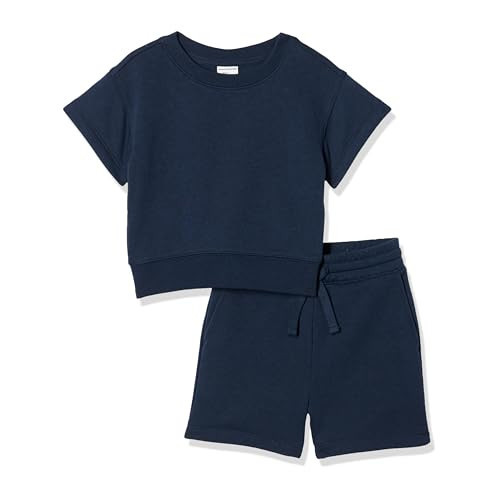 Amazon Essentials Boys' Relaxed Fit Sweatshirt and Shorts Set, Pack of 2, Navy, Small | Amazon (US)