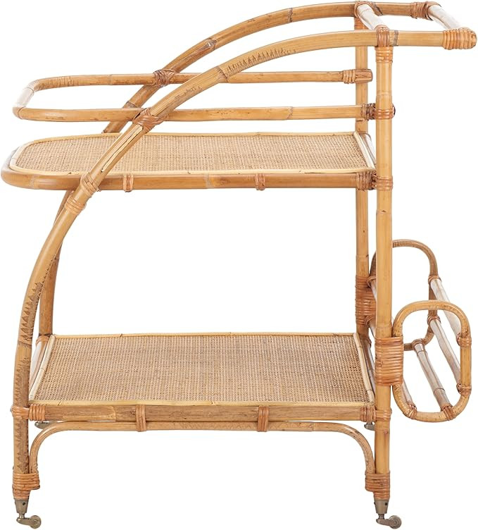SAFAVIEH Home Collection Treise Tropical Coastal Natural Rattan 2-Tier Bar Cart with Wheels (Full... | Amazon (US)