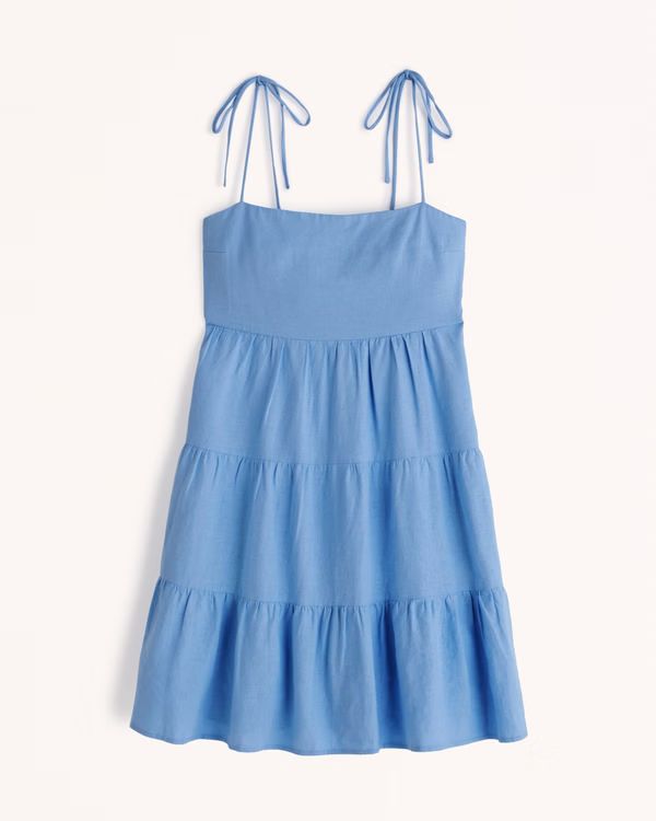 Women's Tie-Strap Linen-Blend Mini Dress | Women's | Abercrombie.com | Abercrombie & Fitch (US)