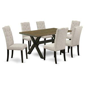 East West Furniture X-Style 7-piece Wood Dining Table Set in Dark Khaki Brown | Cymax