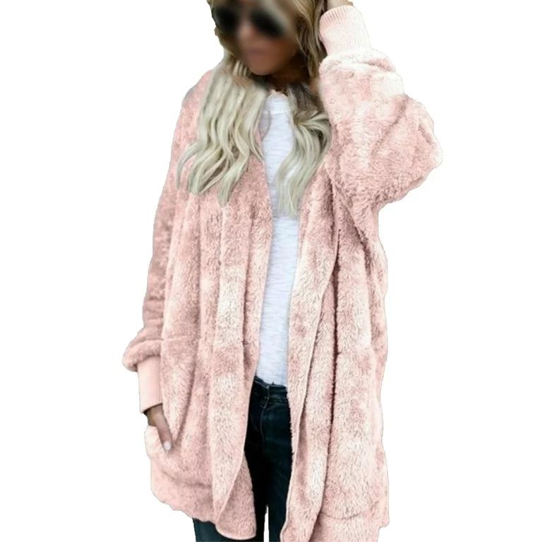 UKAP Cardigan for Women Oversized Fuzzy Fleece Long Sleeve Open Front Hooded Jacket Fluffy Coat W... | Walmart (US)