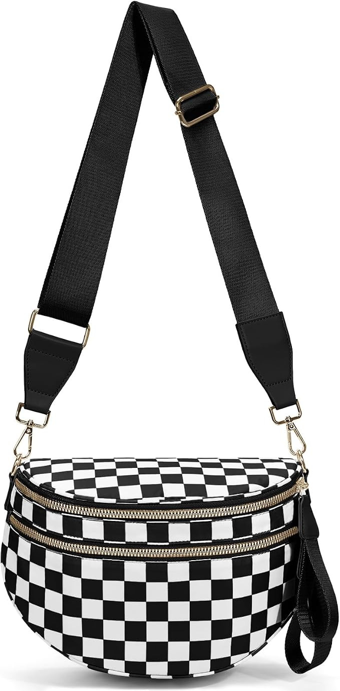 Checkered Crossbody Bag Spacious Bum Bags for Women Nylon Crossbody Fanny Packs Checkered Purse B... | Amazon (US)