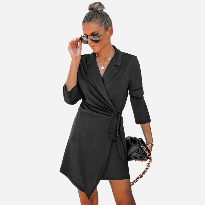 Women's Long Sleeve Belted Wrap Mini Dress - Cupshe - Black | Target