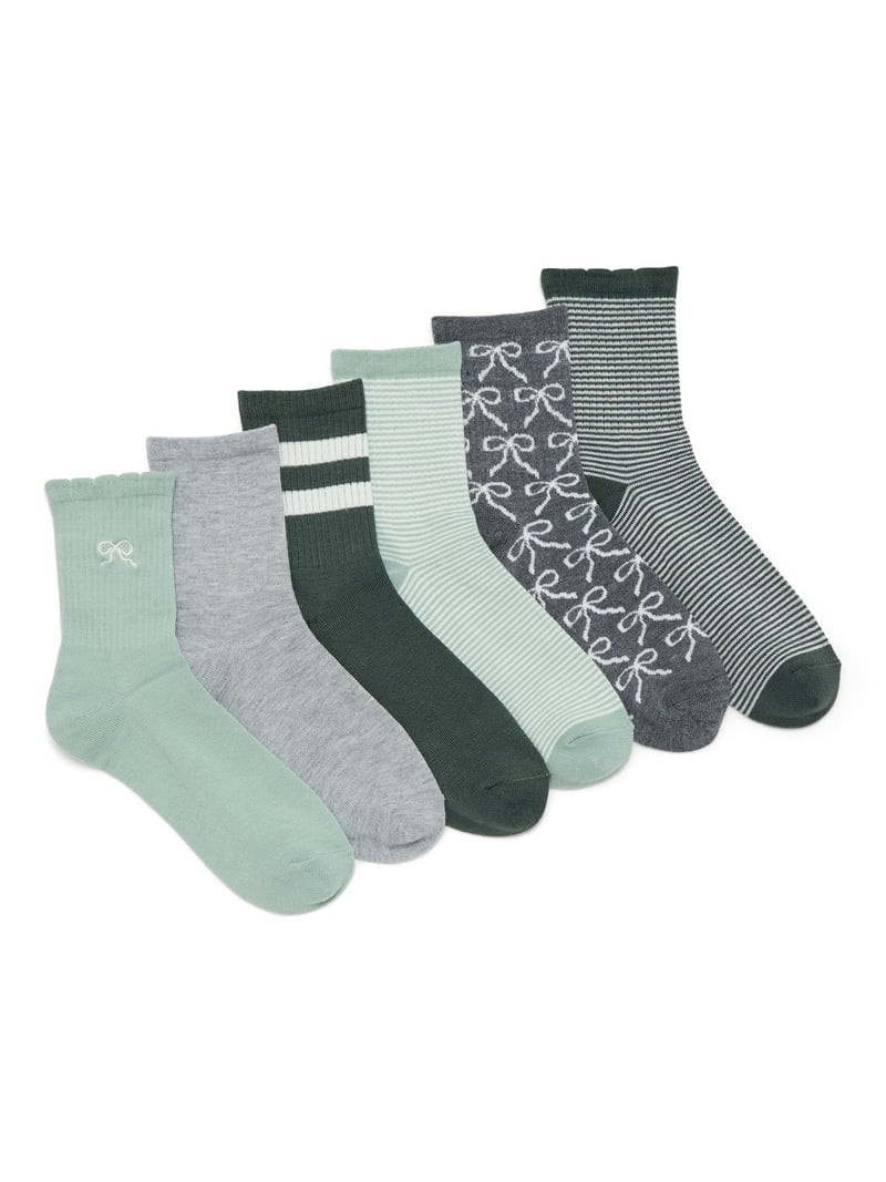 No Boundaries Women's Embroidered Scallop Edge Mid-Crew Socks, 6-Pack, Size 4-10 | Walmart (US)