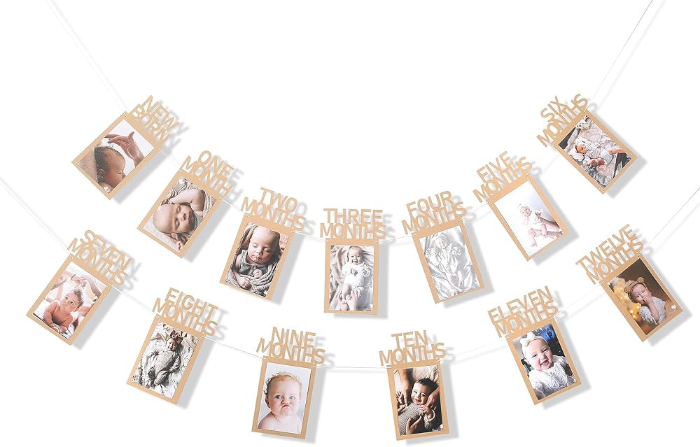 13 Sheets Baby Shower Photo Banner ，1st Birthday Photo Banner for Baby from Newborn to 12 Month... | Amazon (US)