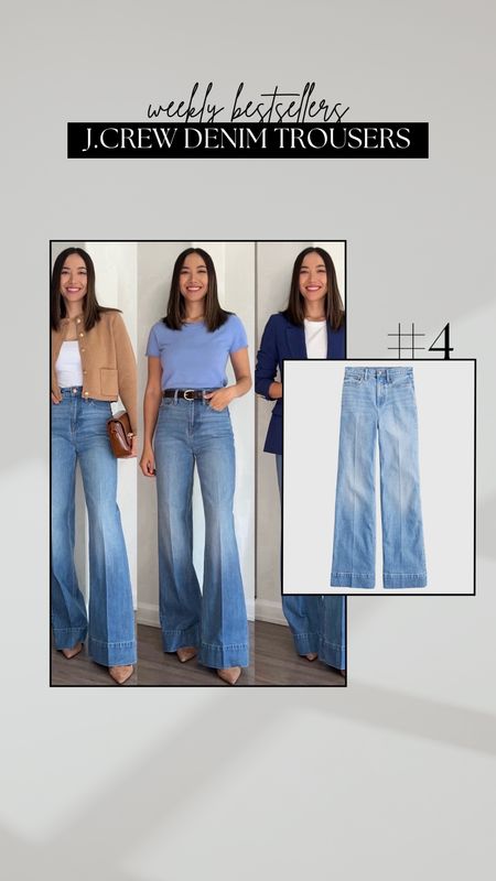 #4 bestseller - jcrew denim trousers 

• I’m wearing size 25 in the classic length, but could have opted for the petite length 
• if you’re not curvy, I would size down one 
• available in 6 washes 

#LTKstyletip #LTKworkwear