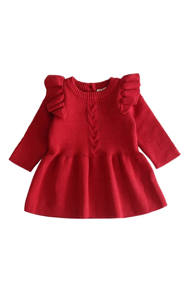 Ashmi & Co. Eva Ruffle Shoulder Long Sleeve Knit Cotton Dress | Nordstrom | Nordstrom