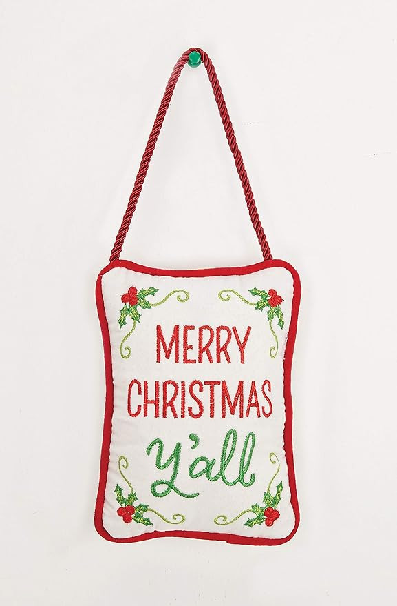 Peking Handicraft 31JES1125C7 Merry Christmas Y'all Velvet Door Hanger, 7-inch Length, Cotton and... | Amazon (US)