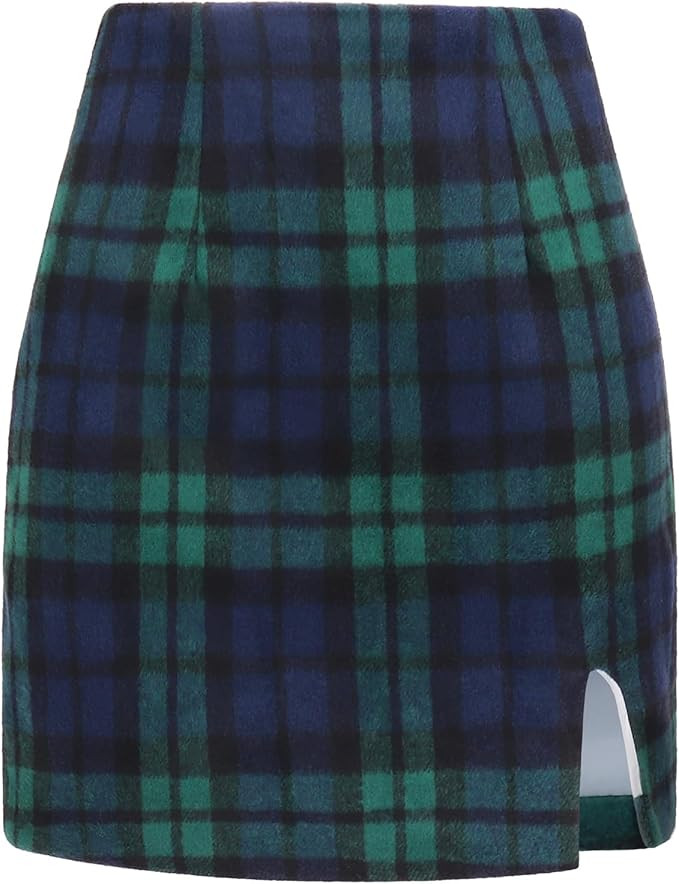 Ibeauti Women's High Waist Plaid Skirt Side Split Bodycon Pencil Mini Skirt | Amazon (US)
