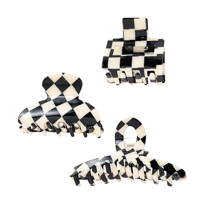 TODEROY Checker Claws Tortoise Barrettes Claw Clips for Women No-Slip Grip Lattice Design Hair Ja... | Amazon (US)