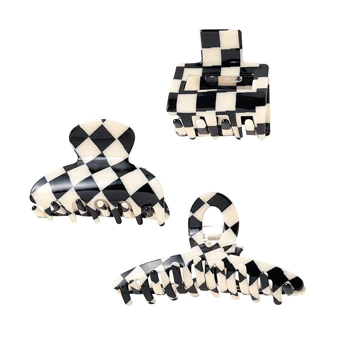 TODEROY Checker Claws Tortoise Barrettes Claw Clips for Women No-Slip Grip Lattice Design Hair Ja... | Amazon (US)