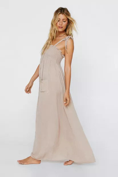Shirred Button Down Beach Maxi Dress | NastyGal (UK, IE)