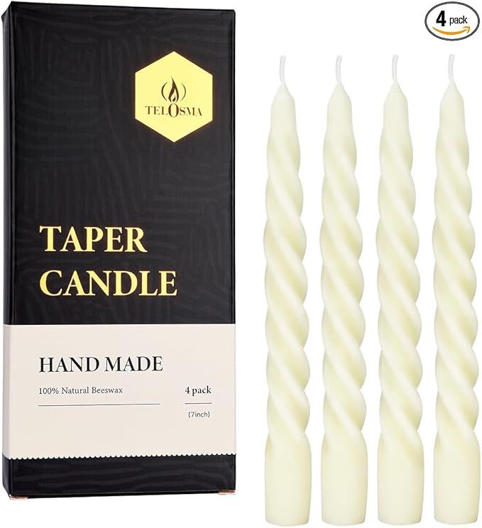 Beeswax Taper Candles Set of 4,Spiral Taper Candle Dripless Short Candle Sticks for Dinner Weddin... | Amazon (US)