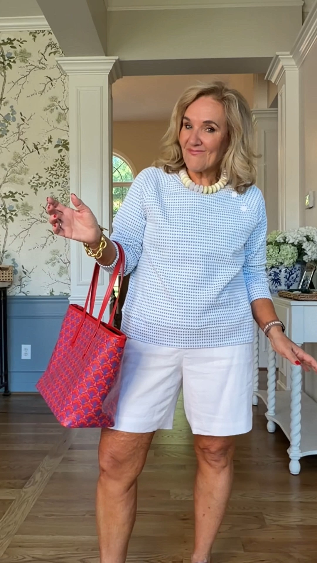 Lightweight textured sweatshirt size medium 
Lined linen shorts 8 petite 
Tote is spendy (liberty of London) but I have a few options

#LTKSaleAlert #LTKOver40 #LTKootd