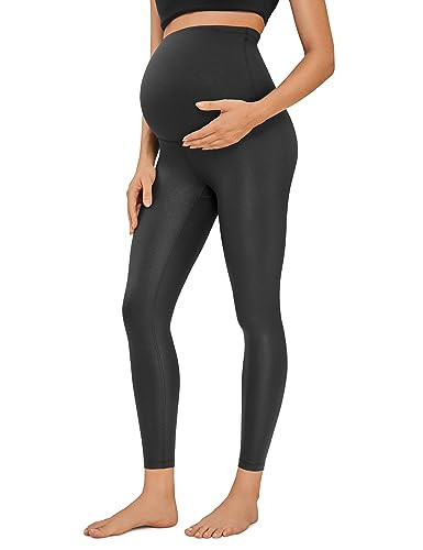 CRZ YOGA Butterluxe Maternity Leggings 25" - Over The Belly Buttery Soft Workout Activewear Yoga Womens Pregnancy Pants Faux Leather Black X-Small | Amazon (US)