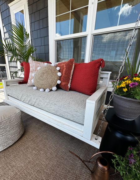 #ad My front porch needed a serious refresh. @Lowes had everything that I needed to set the stage for a wonderful summer of porch swinging. PLUS right now with their Memorial Day Event, I was able to get some serious savings. Can you even believe that round pillow? I might need to go and get another one … because it is making me so happy. #lowespartner
