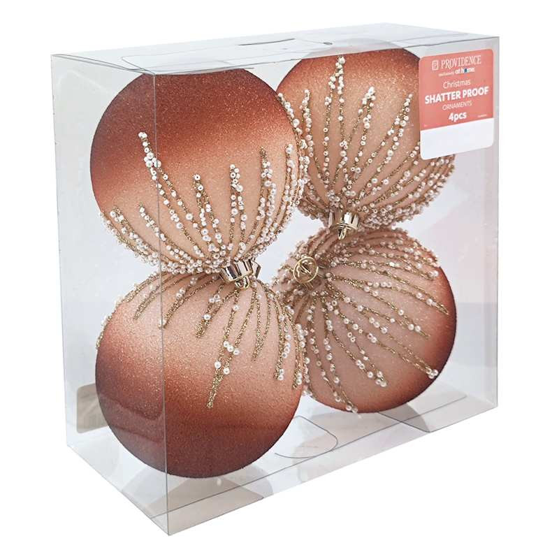 4-Count Pink & Champagne Fabric Ornaments, 3.89" | At Home