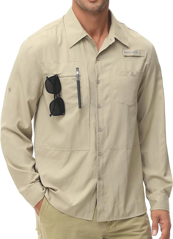 Men's UPF 50+ Sun Protection Fishing Shirts Long Sleeve Lightweight Hiking Travel Work Button Dow... | Amazon (US)