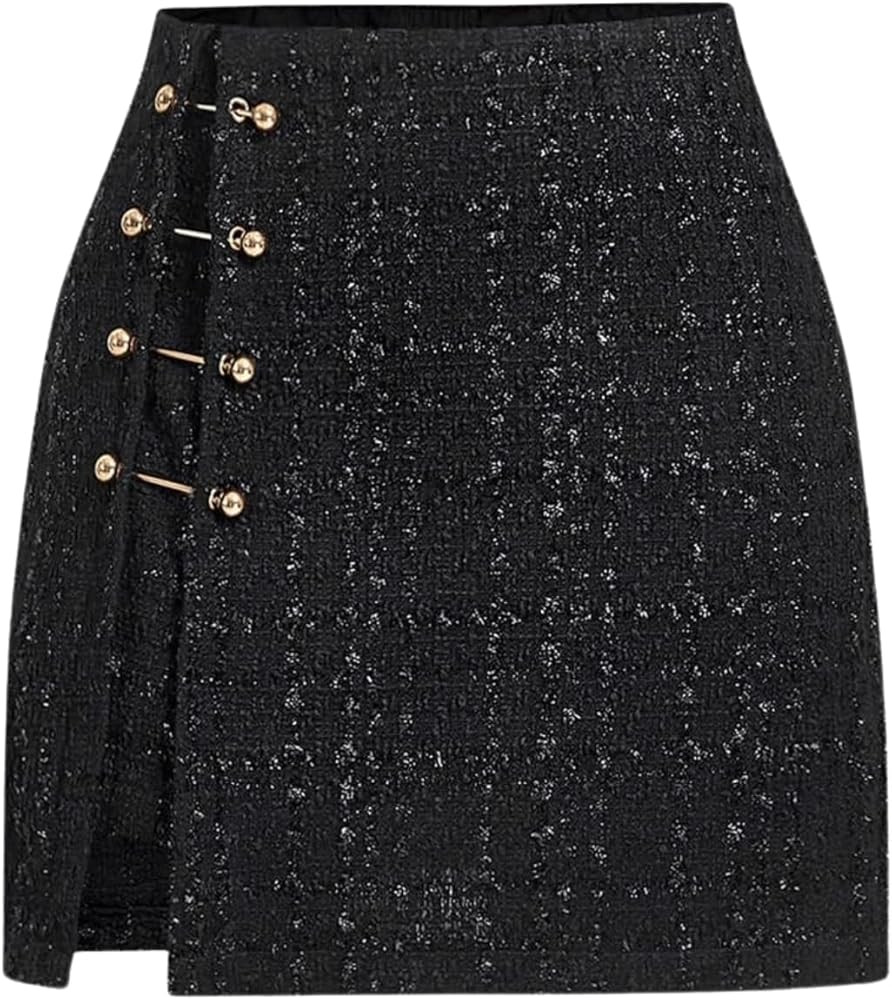 WDIRARA Women's Side Slit Metallic Trim High Waisted Faux Leather Short Skirts | Amazon (US)